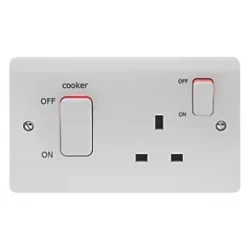 Crabtree Instinct 45A 2-Gang DP Cooker Switch & 13A DP Switched Socket White with LED -Cheap Crabtree Switches Store 126HV A1