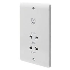Crabtree Instinct 2-Gang Dual Voltage Shaver Socket 115 / 230V White