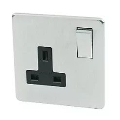 Crabtree Platinum 13A 1-Gang DP Switched Plug Socket Satin Chrome with Black Inserts