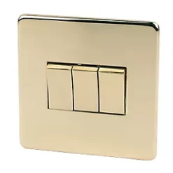 Crabtree Platinum 10AX 3-Gang 2-Way Light Switch Polished Brass