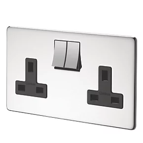 Crabtree Platinum 13A 2-Gang DP Switched Plug Socket Polished Chrome with Black Inserts 3 Crabtree Platinum 13A 2-Gang DP Switched Plug Socket Polished Chrome with Black Inserts