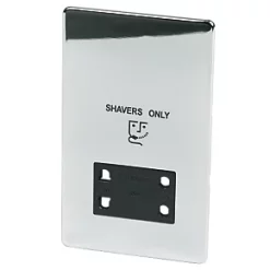 Crabtree Platinum 2-Gang Dual Voltage Shaver Socket 115 / 230V Polished Chrome with Black Inserts