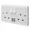 Crabtree Instinct 13A 2-Gang DP Switched Socket + 2.1A 2-Outlet Type A USB Charger White -Cheap Crabtree Switches Store 357HV P