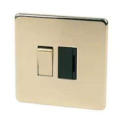 Crabtree Platinum 13A Switched Fused Spur Polished Brass with Black Inserts