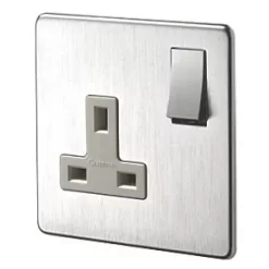 Crabtree Platinum 13A 1-Gang DP Switched Plug Socket Satin Chrome with White Inserts