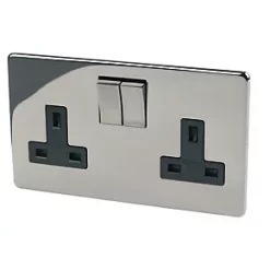 Crabtree Platinum 13A 2-Gang DP Switched Plug Socket Black Nickel with Black Inserts