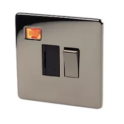 Crabtree Platinum 13A Switched Fused Spur with Neon Black Nickel with Black Inserts