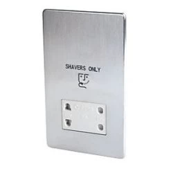 Crabtree Platinum 2-Gang Dual Voltage Shaver Socket 115 / 230V Satin Chrome with White Inserts