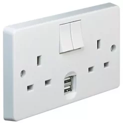 Crabtree Capital 13A 2-Gang DP Switched Socket + 2.1A 2-Outlet Type A USB Charger White -Cheap Crabtree Switches Store 5506V A2