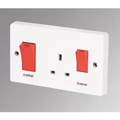 Crabtree Capital 45 A & 13A 2-Gang DP Cooker Switch & 13A DP Switched Socket White