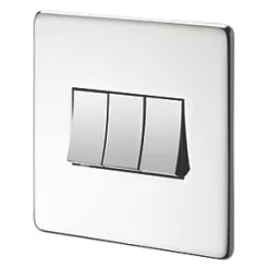 Crabtree Platinum 10AX 3-Gang 2-Way Light Switch Polished Chrome