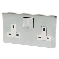 Crabtree Platinum 13A 2-Gang DP Switched Plug Socket Satin Chrome with White Inserts