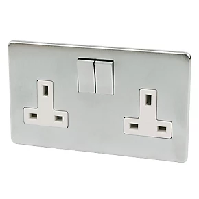 Crabtree Platinum 13A 2-Gang DP Switched Plug Socket Satin Chrome with White Inserts 3 Crabtree Platinum 13A 2-Gang DP Switched Plug Socket Satin Chrome with White Inserts