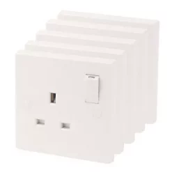 13A 1-Gang SP Switched Plug Socket White 5 Pack