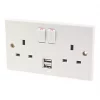 13A 2-Gang DP Switched Socket + 2.1A 2-Outlet Type A USB Charger White -Cheap Crabtree Switches Store 9272J P