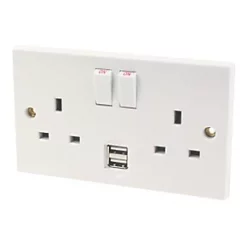 13A 2-Gang DP Switched Socket + 2.1A 2-Outlet Type A USB Charger White